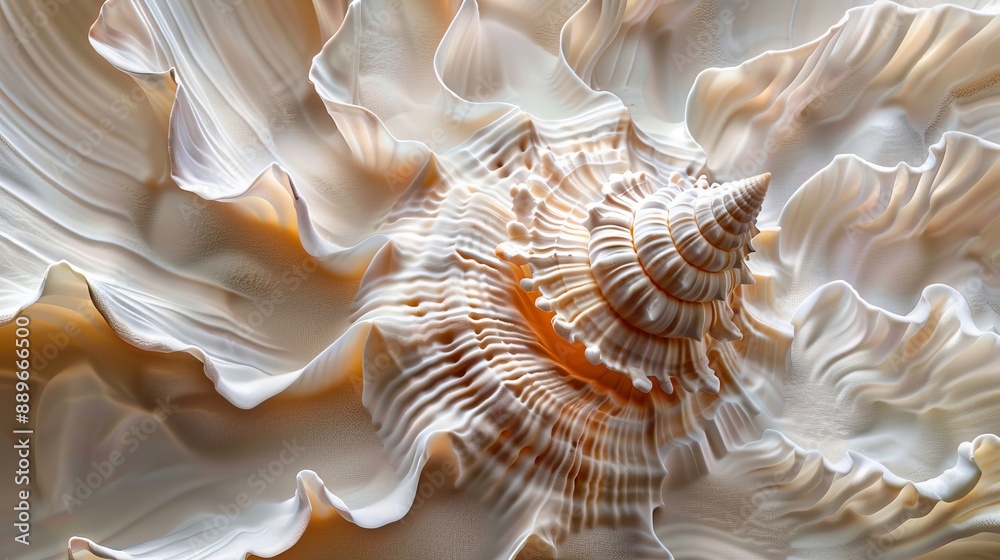 Canvas Prints a seashell in focus against a white and orange backdrop blurred image of the same seashell behind