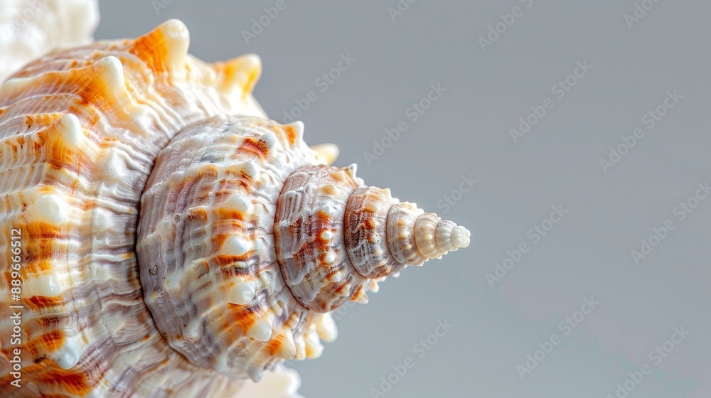 Canvas Prints  A tight shot of a seashell against a pure white surface, accompanied by a subtle light gray background