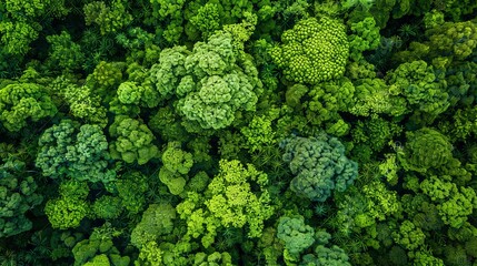Naklejka premium Aerial top view of a forest showcasing the rainforest ecosystem and a healthy environment concept and background Texture of green trees viewed from above