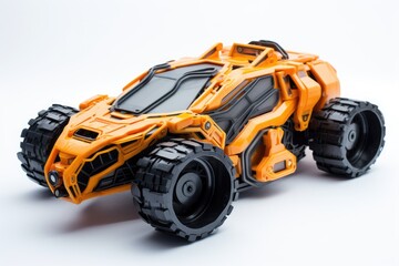 Orange futuristic toy car on a white background.