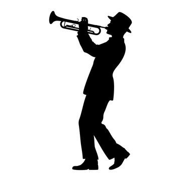 recommend clip art: Silhouette of a man with hat playing the trumpet vector illustration
