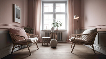 Retreat to a cozy Scandinavian haven with chrs of different colors positioned around a table.