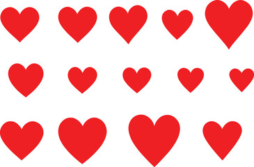 Set of red hearts, Heart, love, romance or valentine's day red heart. Heart vector icons. Artistic red heart love symbols isolated editable vector.	