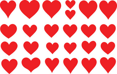 Set of red hearts, Heart, love, romance or valentine's day red heart. Heart vector icons. Artistic red heart love symbols isolated editable vector.	