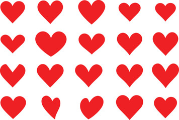 Set of red hearts, Heart, love, romance or valentine's day red heart. Heart vector icons. Artistic red heart love symbols isolated editable vector.	