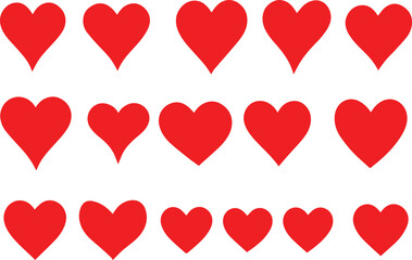 Set of red hearts, Heart, love, romance or valentine's day red heart. Heart vector icons. Artistic red heart love symbols isolated editable vector.	