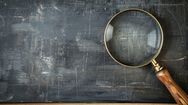 Analyzing questions in education using a magnifying glass on a blackboard