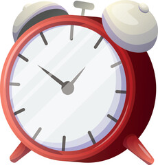 red alarm clock classic vintage retro ring bell 2d flat simple cartoon style illustration icon, morning alert wakeup time timepiece concept, countdown sale deadline watch loud noice isolated