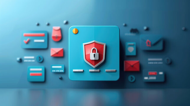 Flat design illustration featuring an ID card and shield, symbolizing digital identity protection. Ideal for cybersecurity awareness campaigns, online privacy tutorials, and technology blogs.