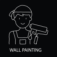 Wall Painting Icons: House Painting, Wall Decor, Painting Services, Interior Painting, Exterior Painting, Paint Job, hand drawn icon.