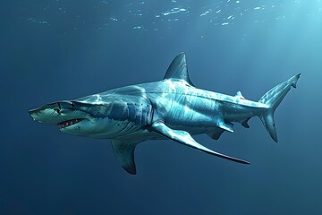 Fototapeta premium Majestic Great White Shark Swimming in the Ocean Depths