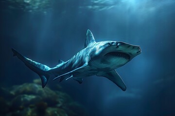 Fototapeta premium Majestic Shark Gliding Through the Ocean Depths