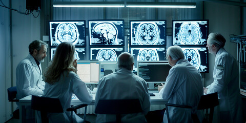 Group of doctors looking at patient X-Ray films discussing the problem.