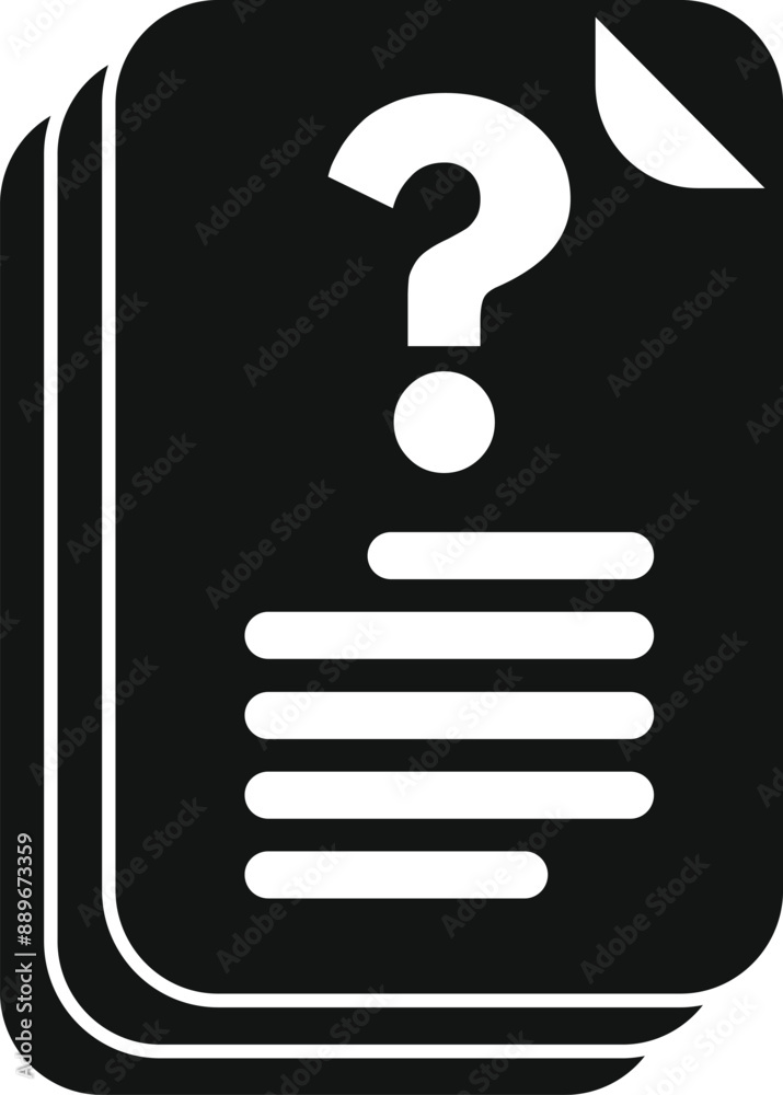 Poster black and white icon of a stack of documents with a large question mark, representing frequently ask