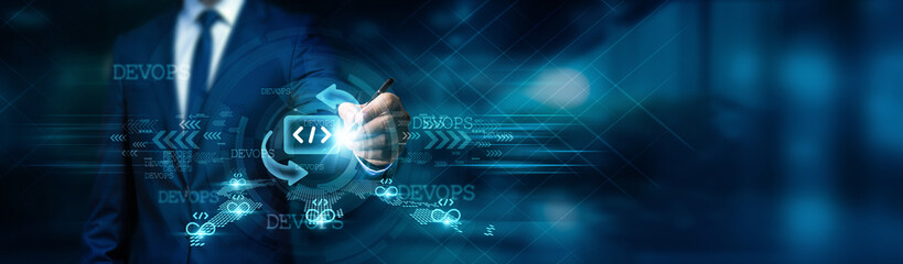 Businessman draw on the principles of DevOps to integrate development and operations teams for a seamless workflow across a global network. This approach enhances collaboration, streamlines processes