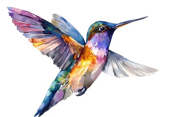Fototapeta premium Vibrant Watercolor Hummingbird in Flight