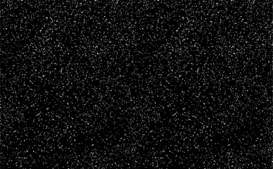 Snow, stars, twinkling lights, rain drops on black background. Abstract vector noise. Small particles of debris and dust. Distressed uneven grunge texture overlay.
