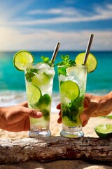 trinquer avec deux verres de cocktail mojito