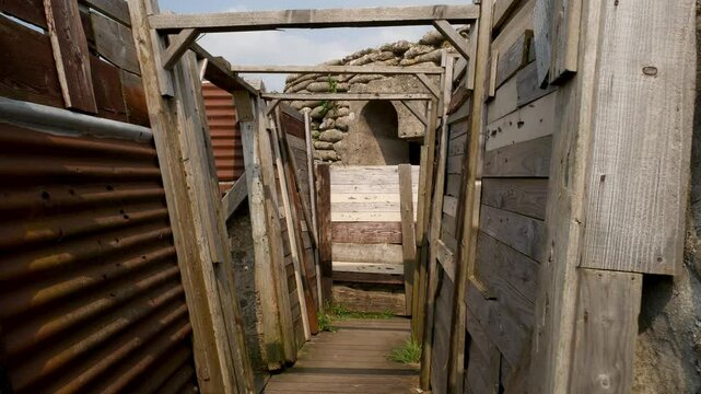 Preserved and restored trench system of WW1 near Diksmuide : the Dodengang, or Trench of Death, major World War One battlefield site of Flanders