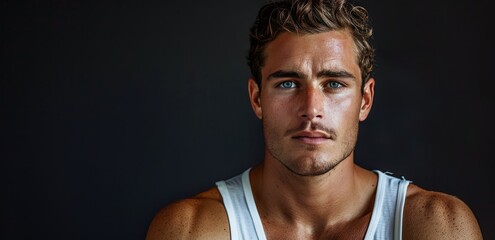 Fototapeta premium Muscular Man in a White Tank Top Looking Away