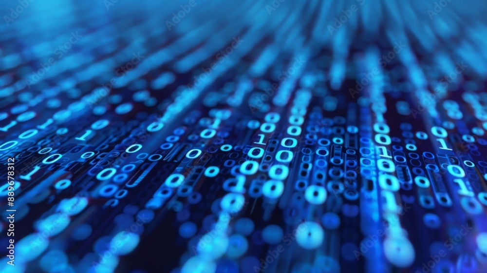 Aufkleber A digital background with rows of binary code in white against a blue background.