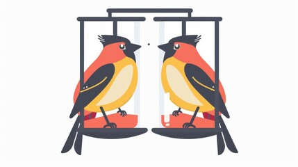 Obraz premium Bird feeder, flat design illustration, inviting, isolated on white background