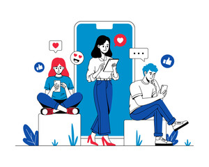 Young people using gadgets on social media