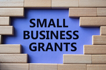 Small Business Grants symbol. Concept words Small Business Grants on wooden blocks. Beautiful purple background. Business and Small Business Grants concept. Copy space