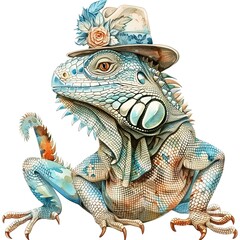 Fototapeta premium Iguana Eclectic animal fashion cartoon isolated whitebackground