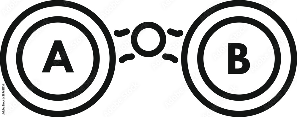 Poster two circles with letters a and b connected by link representing connection concept