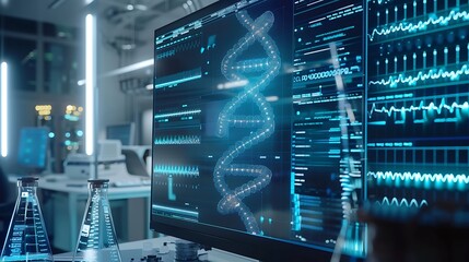 AI algorithms working on genetic sequencing in a modern facility.