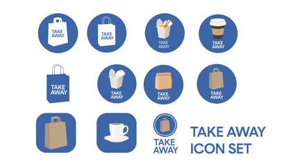 Vector Isolated Take Away Icon Set or Collection. Different Color Take Away Food Icon Set