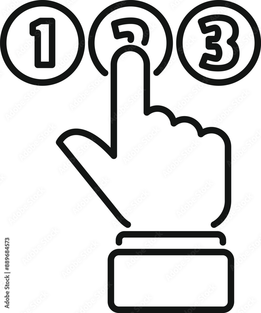 Poster hand is pressing a button numbered two from a list of three