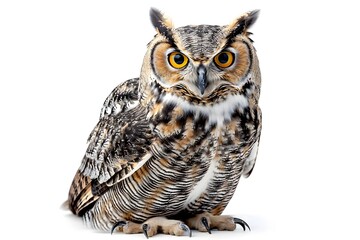 Obraz premium Majestic Great Horned Owl with Striking Yellow Eyes