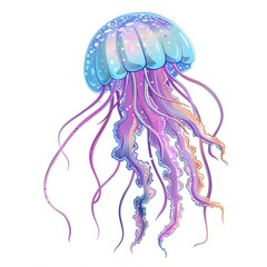 Fototapeta premium Jellyfish Retro animal fashion cartoon isolated whitebackground