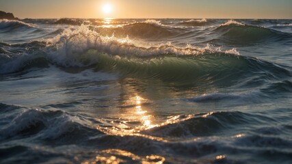 Fototapeta premium Serene Ocean Waves with Sunlight Reflections