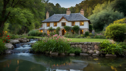 Fototapeta premium A_tranquil_countryside_retreat_with_a_charming_cottage
