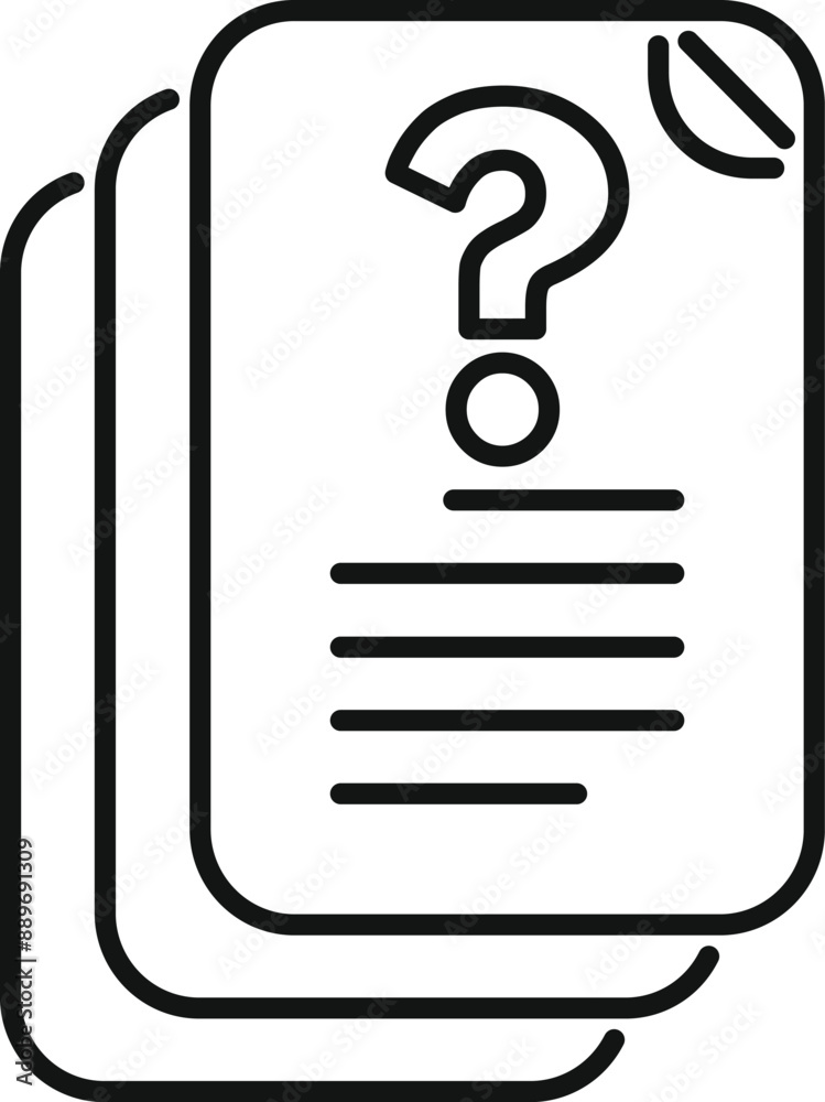 Poster line art icon of a question mark on a stack of papers representing frequently asked questions