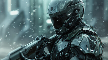 Fototapeta premium Futuristic soldier in high-tech armor