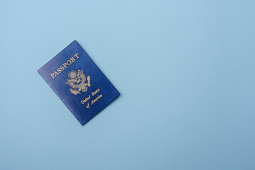 United states of america passport on a blue background