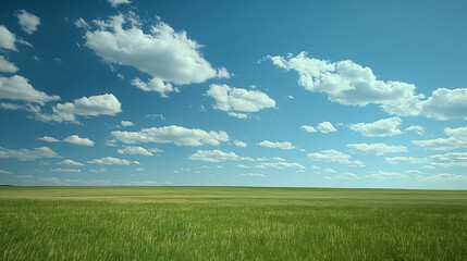 Obraz premium Nature landscape with grass and blue sky with clouds