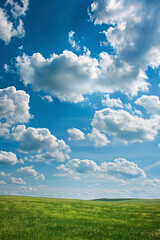 Nature landscape with grass and blue sky with clouds