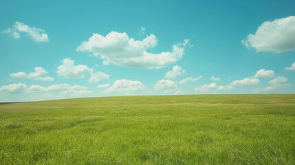 Fototapeta premium Nature landscape with grass and blue sky with clouds