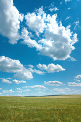 Nature landscape with grass and blue sky with clouds
