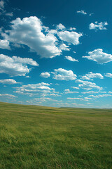 Obraz premium Nature landscape with grass and blue sky with clouds