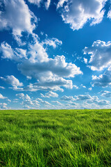 Obraz premium Nature landscape with grass and blue sky with clouds