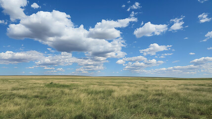 Obraz premium Nature landscape with grass and blue sky with clouds