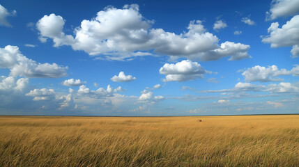 Fototapeta premium Nature landscape with grass and blue sky with clouds