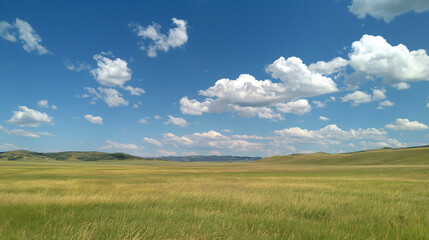 Fototapeta premium Nature landscape with grass and blue sky with clouds