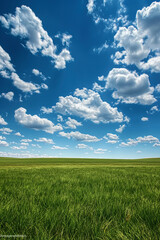 Obraz premium Nature landscape with grass and blue sky with clouds
